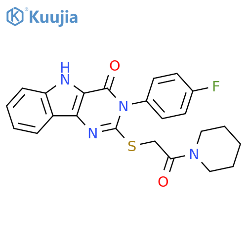 3-(4-fluorophenyl)-2-{2-oxo-2-(piperidin-1-yl)ethylsulfanyl}-3H,4H,5H-pyrimido5,4-bindol-4-one structure