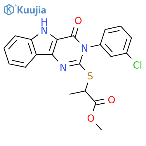 methyl 2-{3-(3-chlorophenyl)-4-oxo-3H,4H,5H-pyrimido5,4-bindol-2-ylsulfanyl}propanoate structure