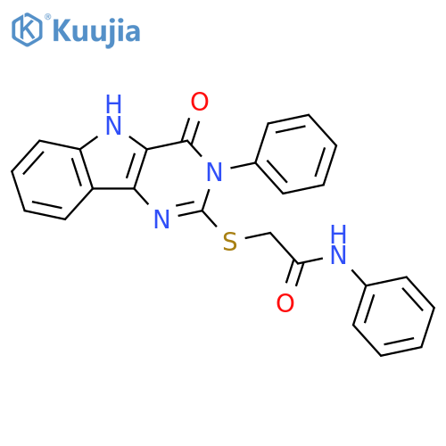 2-({4-oxo-3-phenyl-3H,4H,5H-pyrimido[5,4-b]indol-2-yl}sulfanyl)-N-phenylacetamide structure