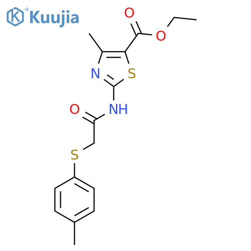 ethyl 4-methyl-2-{2-(4-methylphenyl)sulfanylacetamido}-1,3-thiazole-5-carboxylate structure