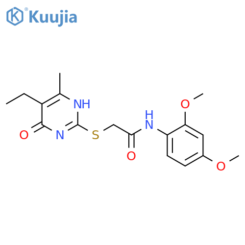 N-(2,4-dimethoxyphenyl)-2-(5-ethyl-4-methyl-6-oxo-1,6-dihydropyrimidin-2-yl)sulfanylacetamide structure