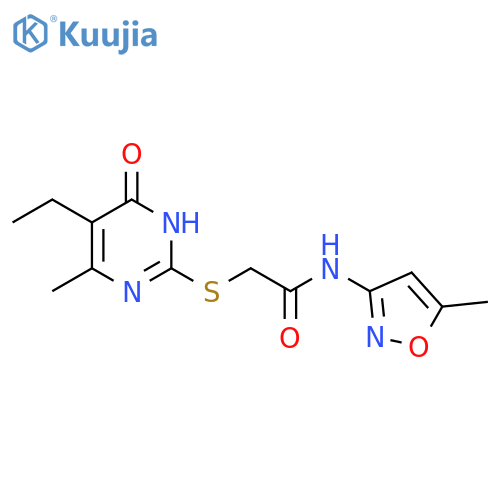 2-(5-ethyl-4-methyl-6-oxo-1,6-dihydropyrimidin-2-yl)sulfanyl-N-(5-methyl-1,2-oxazol-3-yl)acetamide structure