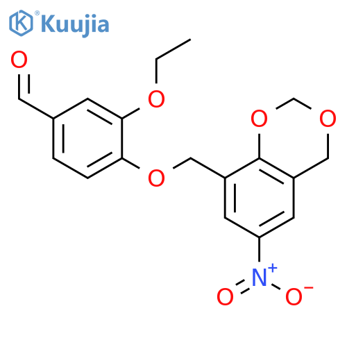 3-ethoxy-4-(6-nitro-2,4-dihydro-1,3-benzodioxin-8-yl)methoxybenzaldehyde structure