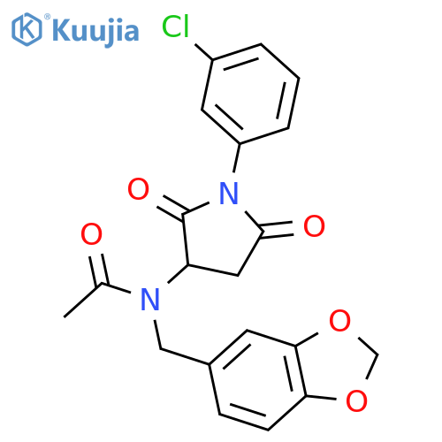 N-(1,3-benzodioxol-5-ylmethyl)-N-[1-(3-chlorophenyl)-2,5-dioxopyrrolidin-3-yl]acetamide structure