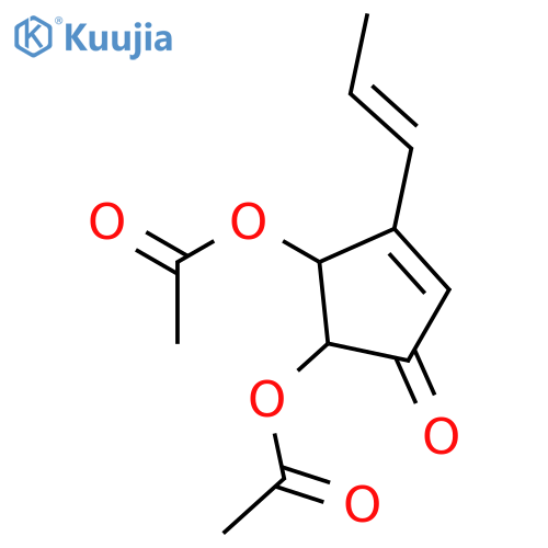 (E)-5-oxo-3-(prop-1-enyl)cyclopent-3-ene-1,2-diyl diacetate structure