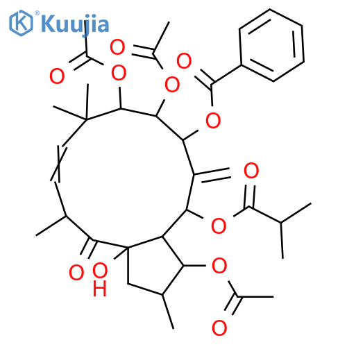 3,5,7,8,9,15-Hexahydroxy-6(17),11-jatrophadien-14-one; (2β,3β,5α,7β,8α,9α,11E,13β,15β)-form, 7-Benzoyl, 5-O-(2-methylpropanoyl), 3,8,9-tri-Ac structure