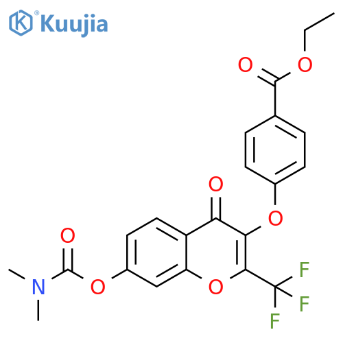 ethyl 4-({7-(dimethylcarbamoyl)oxy-4-oxo-2-(trifluoromethyl)-4H-chromen-3-yl}oxy)benzoate structure