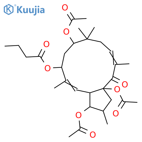 3,7,9,15-Tetrahydroxy-5,12-jatrophadien-14-one; (2β,3β,5E,7β,9α,12E,15β)-form, 7-Butanoyl, 3,9,15-tri-Ac structure