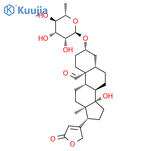 (3beta,5alpha,14xi)-3-[(6-deoxy-alpha-L-mannopyranosyl)oxy]-14-hydroxy-19-oxocard-20(22)-enolide structure