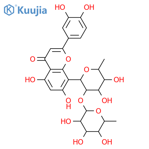 8-C-β-D-Glucopyranosyl-3',4',5,7-tetrahydroxyflavone; 6''-Deoxy, 2''-O-α-L-rhamnopyranosyl structure