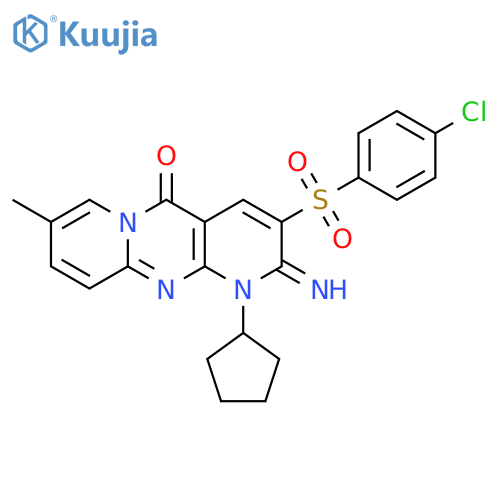 5-(4-chlorobenzenesulfonyl)-7-cyclopentyl-6-imino-13-methyl-1,7,9-triazatricyclo8.4.0.0^{3,8}tetradeca-3(8),4,9,11,13-pentaen-2-one structure
