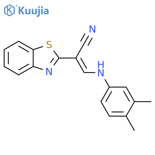 (2E)-2-(1,3-benzothiazol-2-yl)-3-(3,4-dimethylphenyl)aminoprop-2-enenitrile structure