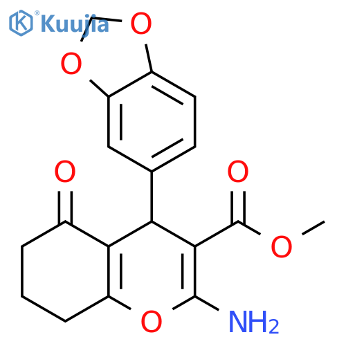 methyl 2-amino-4-(2H-1,3-benzodioxol-5-yl)-5-oxo-5,6,7,8-tetrahydro-4H-chromene-3-carboxylate structure