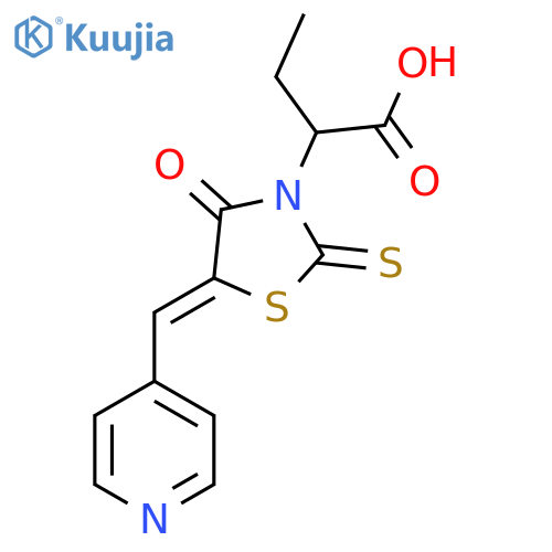 2-(5Z)-4-oxo-5-(pyridin-4-yl)methylidene-2-sulfanylidene-1,3-thiazolidin-3-ylbutanoic acid structure