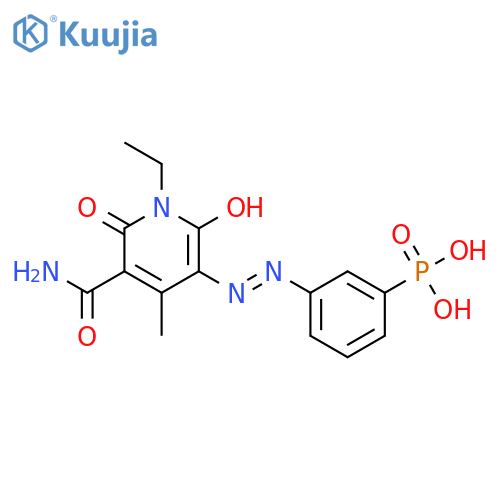 [3-[[5-(aminocarbonyl)-1-ethyl-1,6-dihydro-2-hydroxy-4-methyl-6-oxopyridin-3-yl]azo]phenyl]phosphonic acid structure