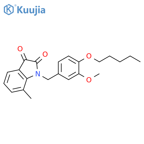 1-{3-methoxy-4-(pentyloxy)phenylmethyl}-7-methyl-2,3-dihydro-1H-indole-2,3-dione structure