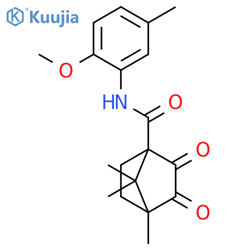 N-(2-methoxy-5-methylphenyl)-4,7,7-trimethyl-2,3-dioxobicyclo[2.2.1]heptane-1-carboxamide structure