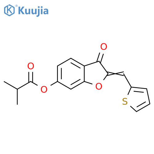 (2Z)-3-oxo-2-(thiophen-2-yl)methylidene-2,3-dihydro-1-benzofuran-6-yl 2-methylpropanoate structure