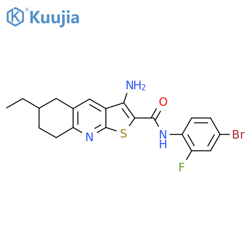 3-amino-N-(4-bromo-2-fluorophenyl)-6-ethyl-5,6,7,8-tetrahydrothieno[2,3-b]quinoline-2-carboxamide structure