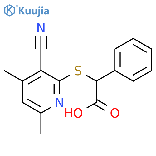 2-(3-cyano-4,6-dimethylpyridin-2-yl)sulfanyl-2-phenylacetic acid structure