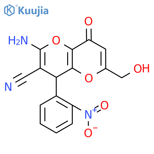 2-Amino-6-(hydroxymethyl)-4-(2-nitrophenyl)-8-oxo-4,8-dihydropyrano[3,2-b]pyran-3-carbonitrile structure