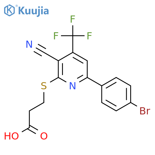 3-{[6-(4-bromophenyl)-3-cyano-4-(trifluoromethyl)pyridin-2-yl]sulfanyl}propanoic acid structure