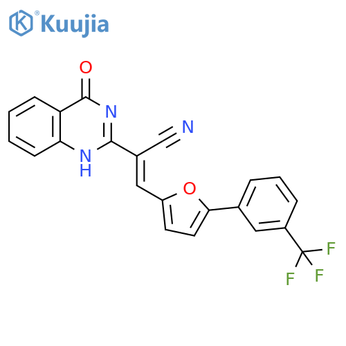 (2E)-2-(4-oxo-3,4-dihydroquinazolin-2-yl)-3-{5-3-(trifluoromethyl)phenylfuran-2-yl}prop-2-enenitrile structure