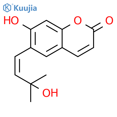 2H-1-Benzopyran-2-one, 7-hydroxy-6-[(1Z)-3-hydroxy-3-methyl-1-buten-1-yl]- structure