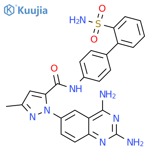 1H-Pyrazole-5-carboxamide,N-[2'-(aminosulfonyl)[1,1'-biphenyl]-4-yl]-1-(2,4-diamino-6-quinazolinyl)-3-methyl- structure