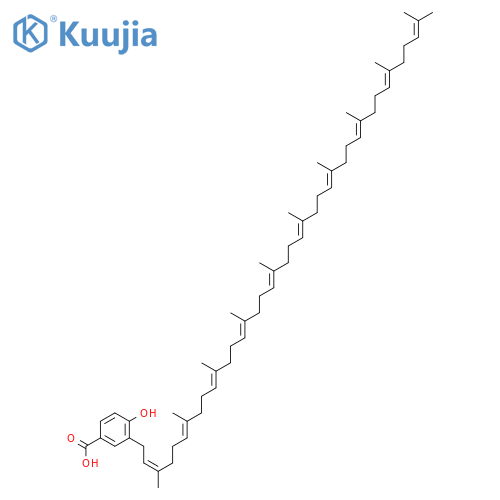 Benzoic acid,3-(3,7,11,15,19,23,27,31,35,39-decamethyl-2,6,10,14,18,22,26,30,34,38-tetracontadecaen-1-yl)-4-hydroxy- structure