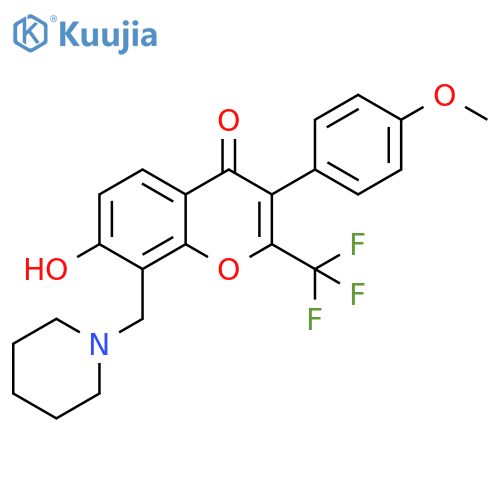 7-hydroxy-3-(4-methoxyphenyl)-8-(piperidin-1-yl)methyl-2-(trifluoromethyl)-4H-chromen-4-one structure