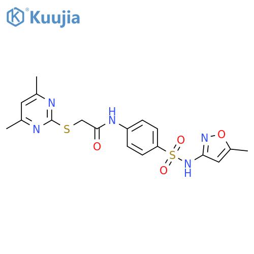 2-(4,6-dimethylpyrimidin-2-yl)sulfanyl-N-{4-(5-methyl-1,2-oxazol-3-yl)sulfamoylphenyl}acetamide structure