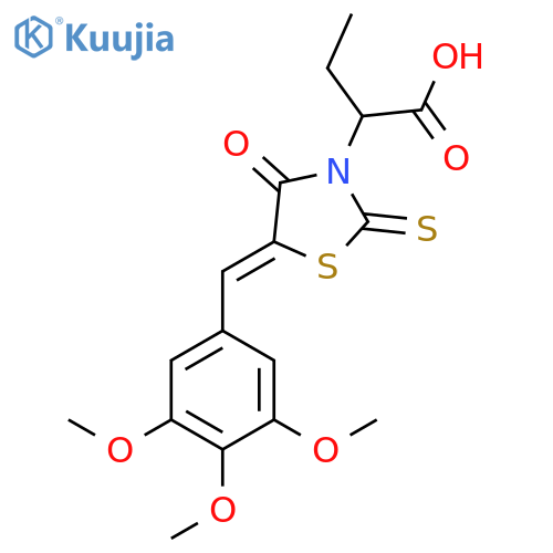 2-(5Z)-4-oxo-2-sulfanylidene-5-(3,4,5-trimethoxyphenyl)methylidene-1,3-thiazolidin-3-ylbutanoic acid structure