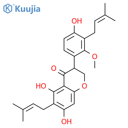 4H-1-Benzopyran-4-one,2,3-dihydro-5,7-dihydroxy-3-[4-hydroxy-2-methoxy-3-(3-methyl-2-buten-1-yl)phenyl]-6-(3-methyl-2-buten-1-yl)- structure