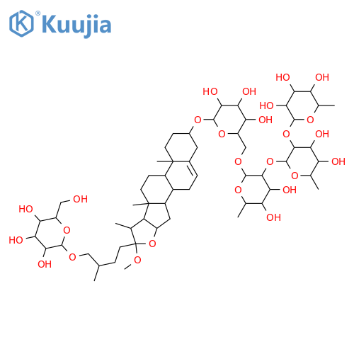 β-D-Glucopyranoside, (3β,22α,25R)-26-(β-D-glucopyranosyloxy)-22-methoxyfurost-5-en-3-yl O-6-deoxy-α-L-mannopyranosyl-(1→2)-O-6-deoxy-α-L-mannopyranosyl-(1→2)-O-6-deoxy-α-L-mannopyranosyl-(1→6)- (9CI) structure
