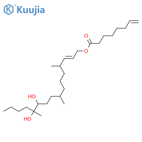 7-Octenoic acid,(2E,4R,8S,11S,12S)-11,12-dihydroxy-4,8,12-trimethyl-2-hexadecenylester, rel- structure
