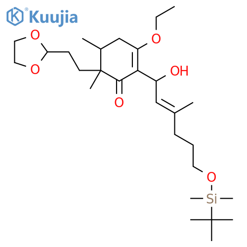 2-Cyclohexen-1-one, 2-[(2E)-6-[[(1,1-dimethylethyl)dimethylsilyl]oxy]-1-hydroxy-3-methyl-2-hexen-1-yl]-6-[2-(1,3-dioxolan-2-yl)ethyl]-3-ethoxy-5,6-dimethyl-, (5R,6S)-rel- structure