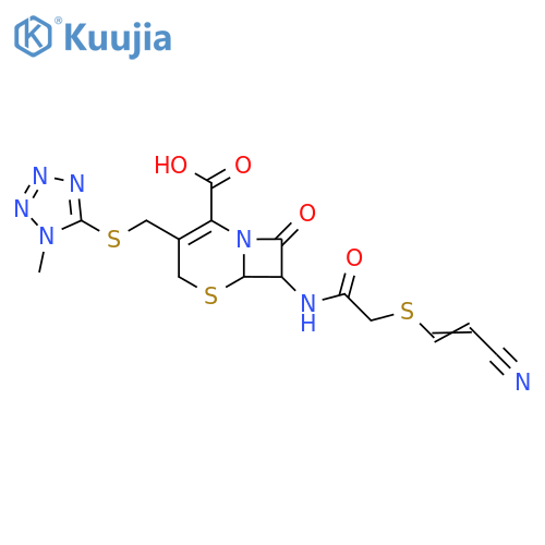7-[[2-(2-Cyanoethenylsulfanyl)acetyl]amino]-3-[(1-methyltetrazol-5-yl)sulfanylmethyl]-8-oxo-5-thia-1-azabicyclo[4.2.0]oct-2-ene-2-carboxylic acid structure