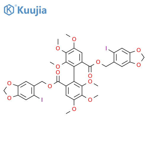 [1,1'-Biphenyl]-2,2'-dicarboxylic acid, 4,4',5,5',6,6'-hexamethoxy-, 2,2'-bis[(6-iodo-1,3-benzodioxol-5-yl)methyl] ester structure
