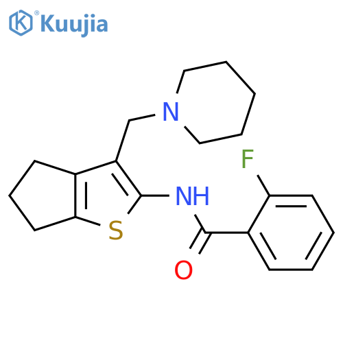 2-fluoro-N-{3-(piperidin-1-yl)methyl-4H,5H,6H-cyclopentabthiophen-2-yl}benzamide structure