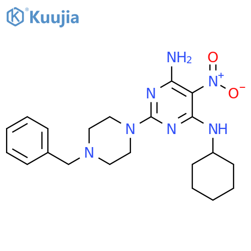 2-(4-benzylpiperazin-1-yl)-4-N-cyclohexyl-5-nitropyrimidine-4,6-diamine structure