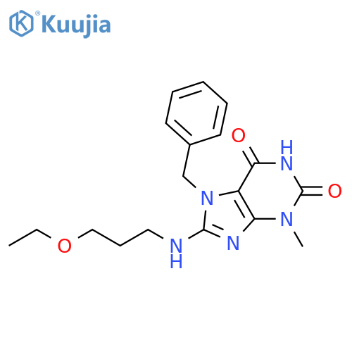 7-benzyl-8-(3-ethoxypropyl)amino-3-methyl-2,3,6,7-tetrahydro-1H-purine-2,6-dione structure