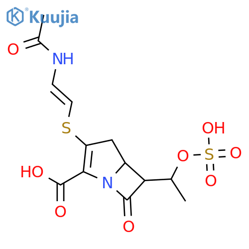 (5R,6R)-3-((E)-2-acetamidoethenylthio)-6-((S)-1-hydroxysulphonyloxyethyl)-7-oxo-1-azabicyclo[3.2.0]hept-2-ene-2-carboxylic acid structure