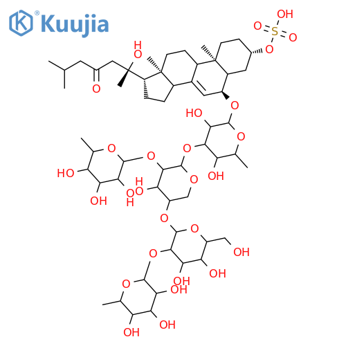 (3beta,6alpha,9xi,14xi)-6-{[6-deoxyhexopyranosyl-(1->2)-[6-deoxyhexopyranosyl-(1->2)hexopyranosyl-(1->4)]pentopyranosyl-(1->3)-6-deoxyhexopyranosyl]oxy}-20-hydroxy-23-oxocholest-7-en-3-yl hydrogen sulfate structure