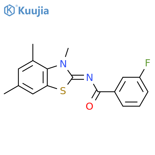 3-fluoro-N-(2E)-3,4,6-trimethyl-2,3-dihydro-1,3-benzothiazol-2-ylidenebenzamide structure