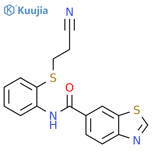 N-{2-(2-cyanoethyl)sulfanylphenyl}-1,3-benzothiazole-6-carboxamide structure