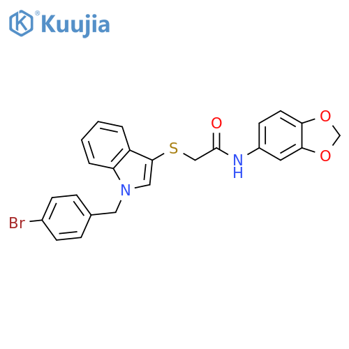 N-(2H-1,3-benzodioxol-5-yl)-2-({1-(4-bromophenyl)methyl-1H-indol-3-yl}sulfanyl)acetamide structure