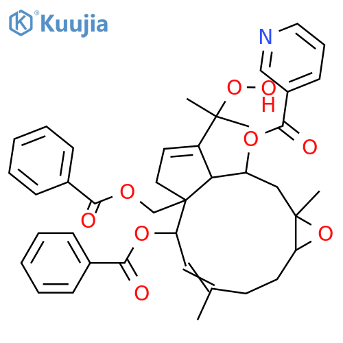 7,8-Epoxy-3,12-dolabelladiene-2,10,15,18-tetrol; (2β,3E,7α,8β,10β)-form, 18-Hydroperoxide, 10-O-(3-pyridinecarbonyl), 2,15-dibenzoyl structure