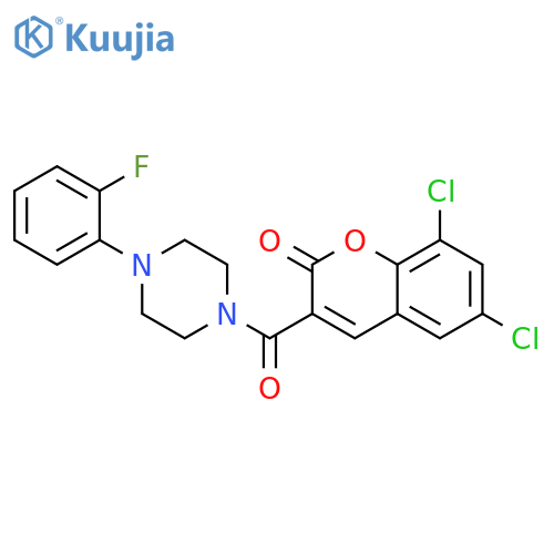 6,8-dichloro-3-4-(2-fluorophenyl)piperazine-1-carbonyl-2H-chromen-2-one structure