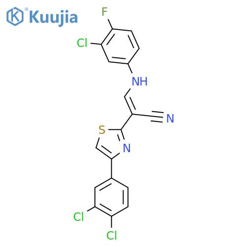 (2E)-3-(3-chloro-4-fluorophenyl)amino-2-4-(3,4-dichlorophenyl)-1,3-thiazol-2-ylprop-2-enenitrile structure